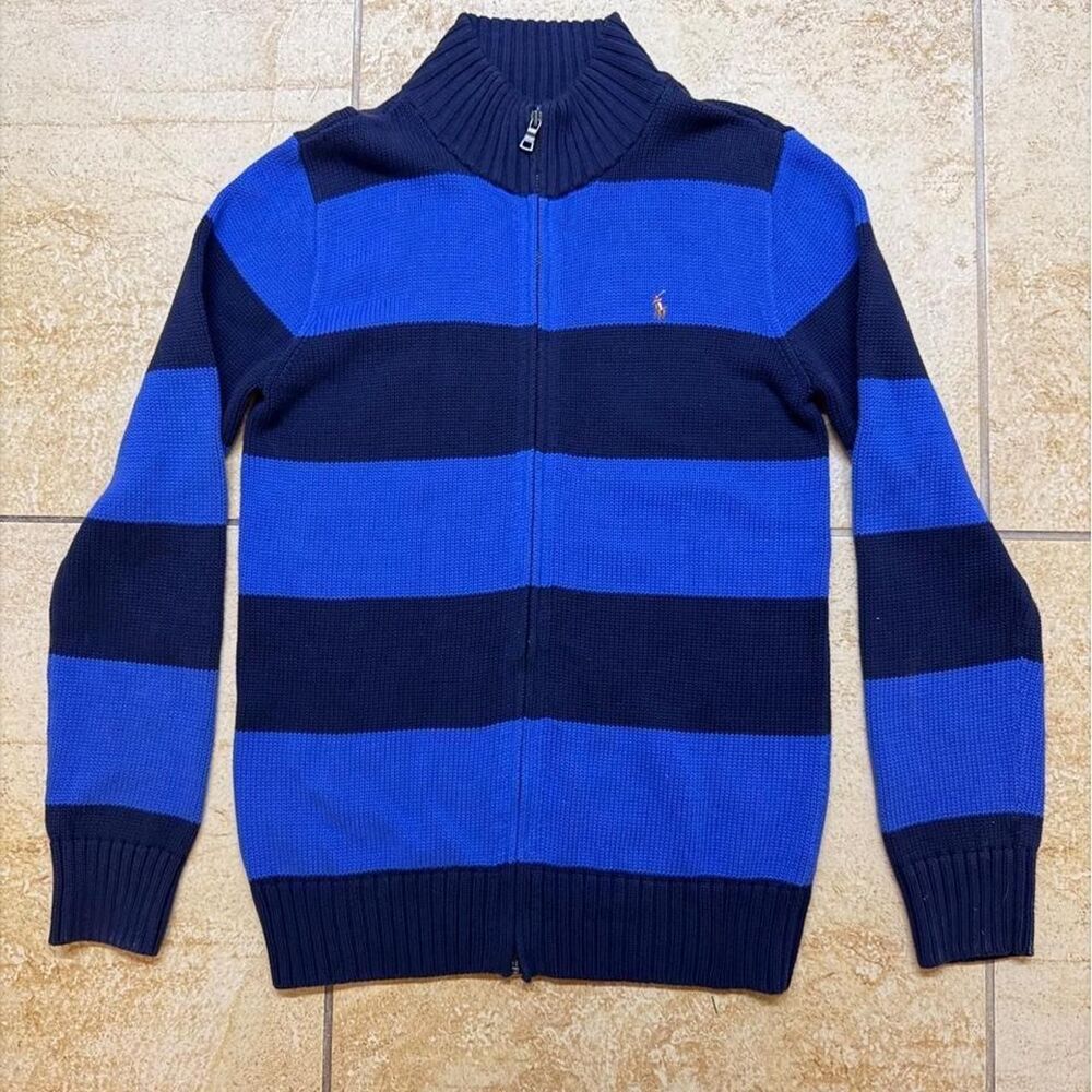 Vintage 90s/Y2K Polo Ralph Lauren Striped Full-Zip Sweater